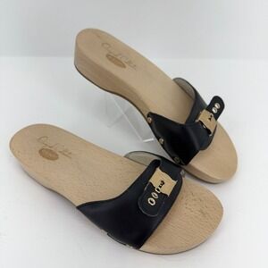 Dr. Scholls Original Collection Clog Women 10 Black Excellent Wood Slide Sandal